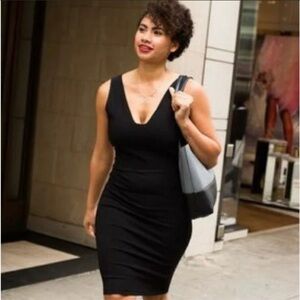Betabrand Sudden Chemistry Dress Women's Black‎ Knee Length Sheath Zip Pocket XS